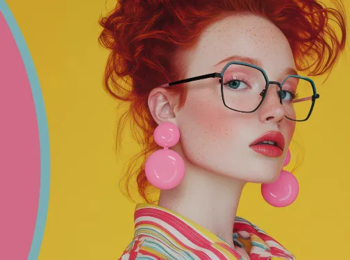 Vrouw met blauw haar, een papegaai en een rood montuur van Oxibis
